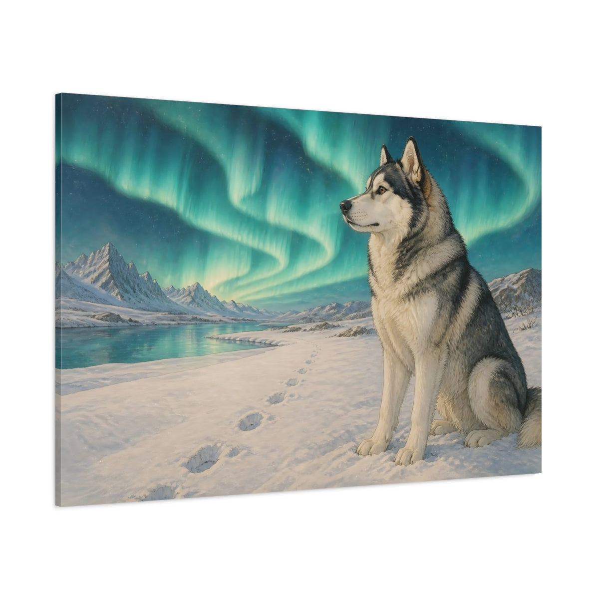 Side Mockup 1. Husky Pets Northern Lights shown as canvas print