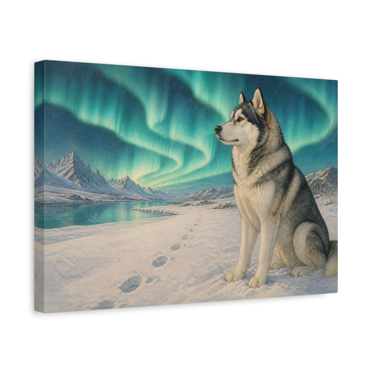 Side Mockup 4. Husky Pets Northern Lights shown as canvas print