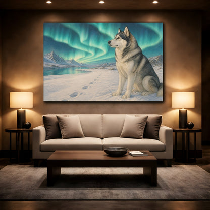 Mockup 2. Husky Pets Northern Lights shown as canvas print