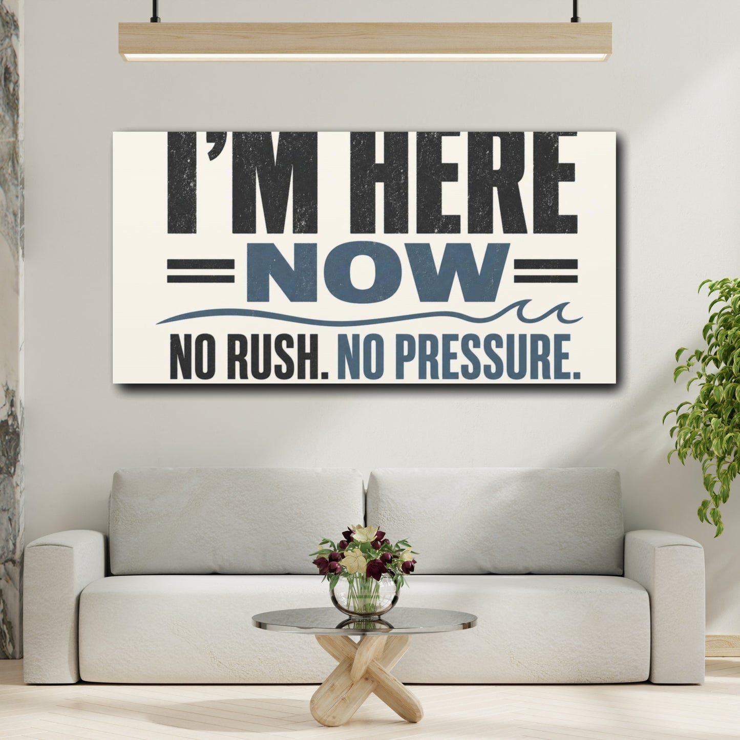 Mockup 2. I'm Here Now Affirmation shown as canvas print