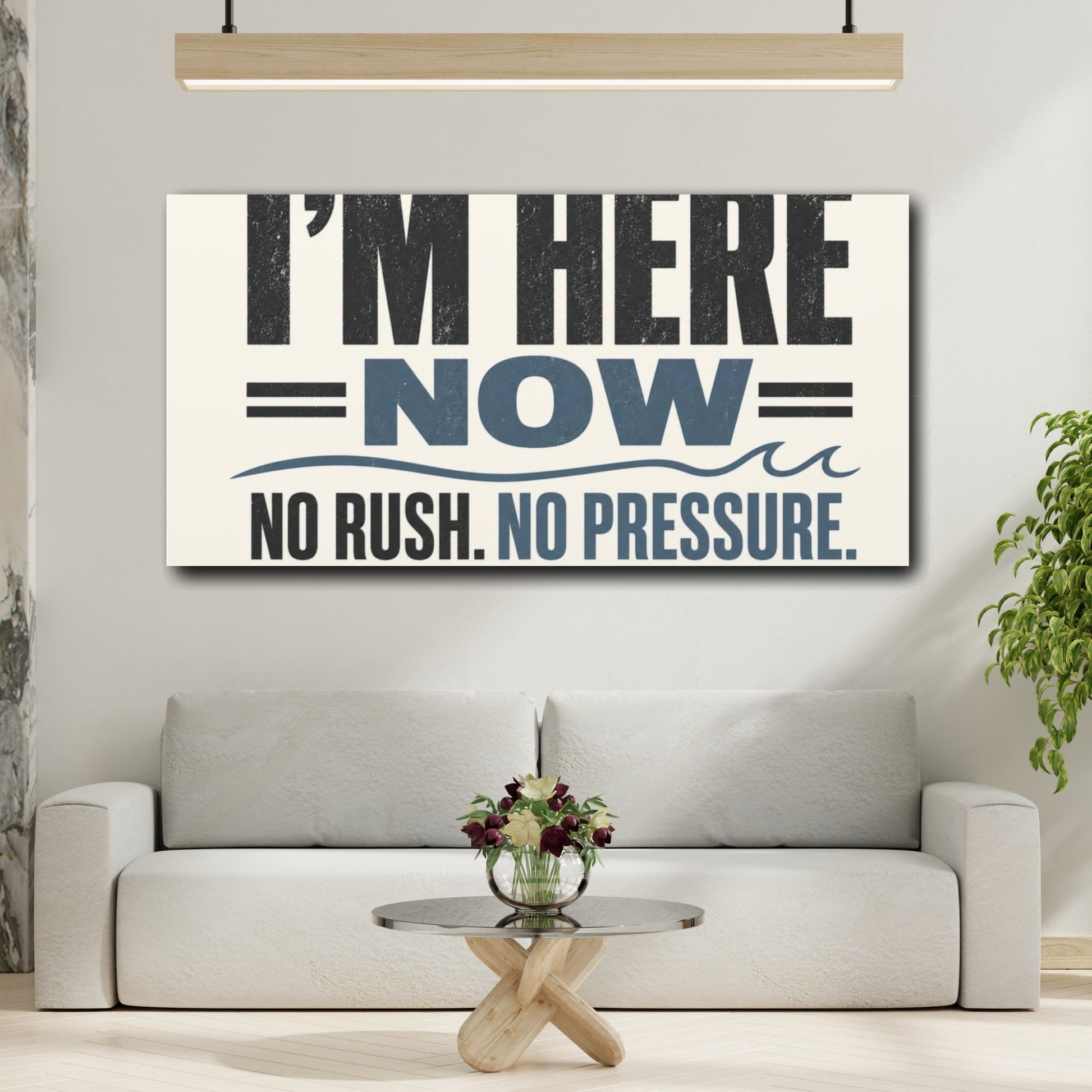 Mockup 2. I'm Here Now Affirmation shown as canvas print