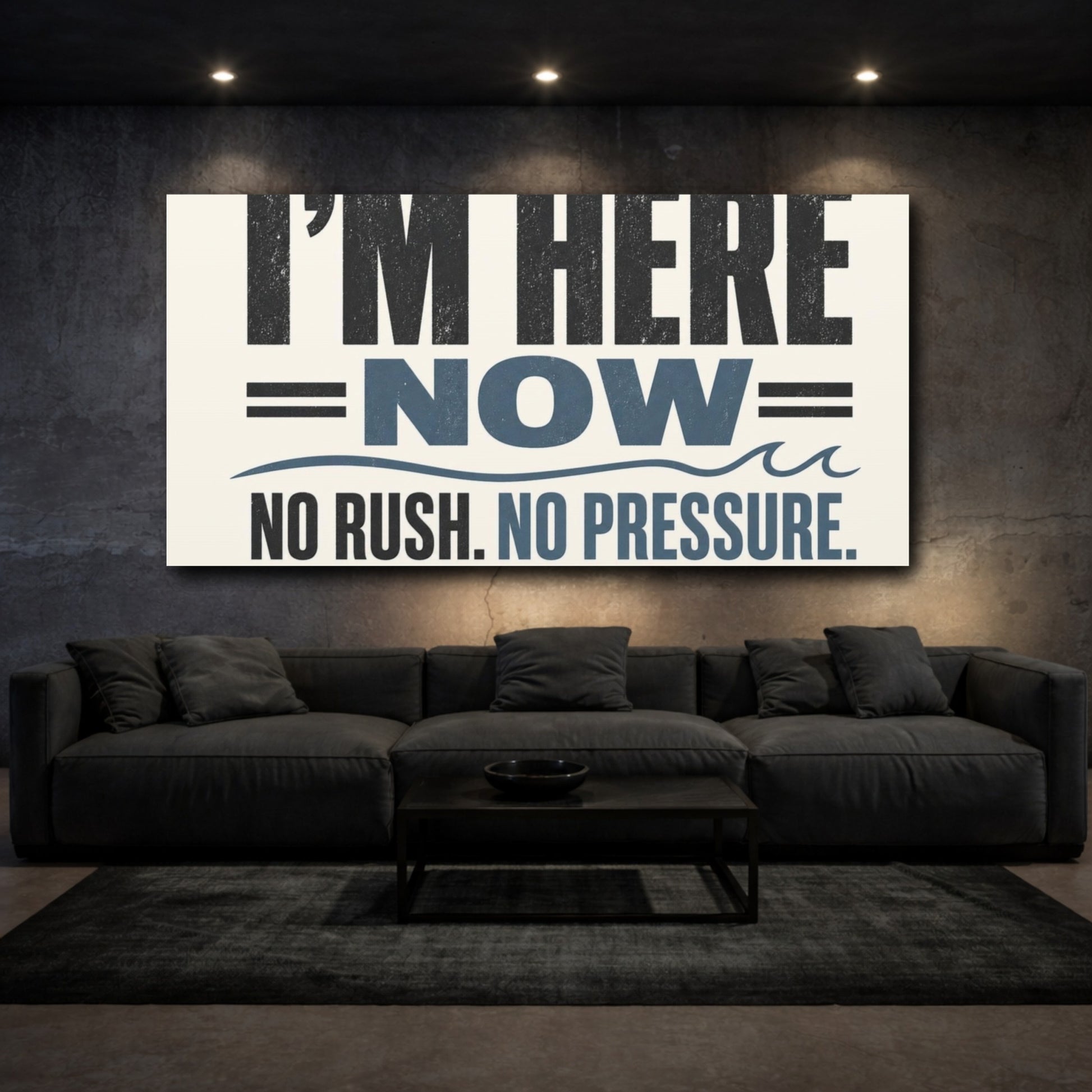 Mockup 3. I'm Here Now Affirmation shown as canvas print