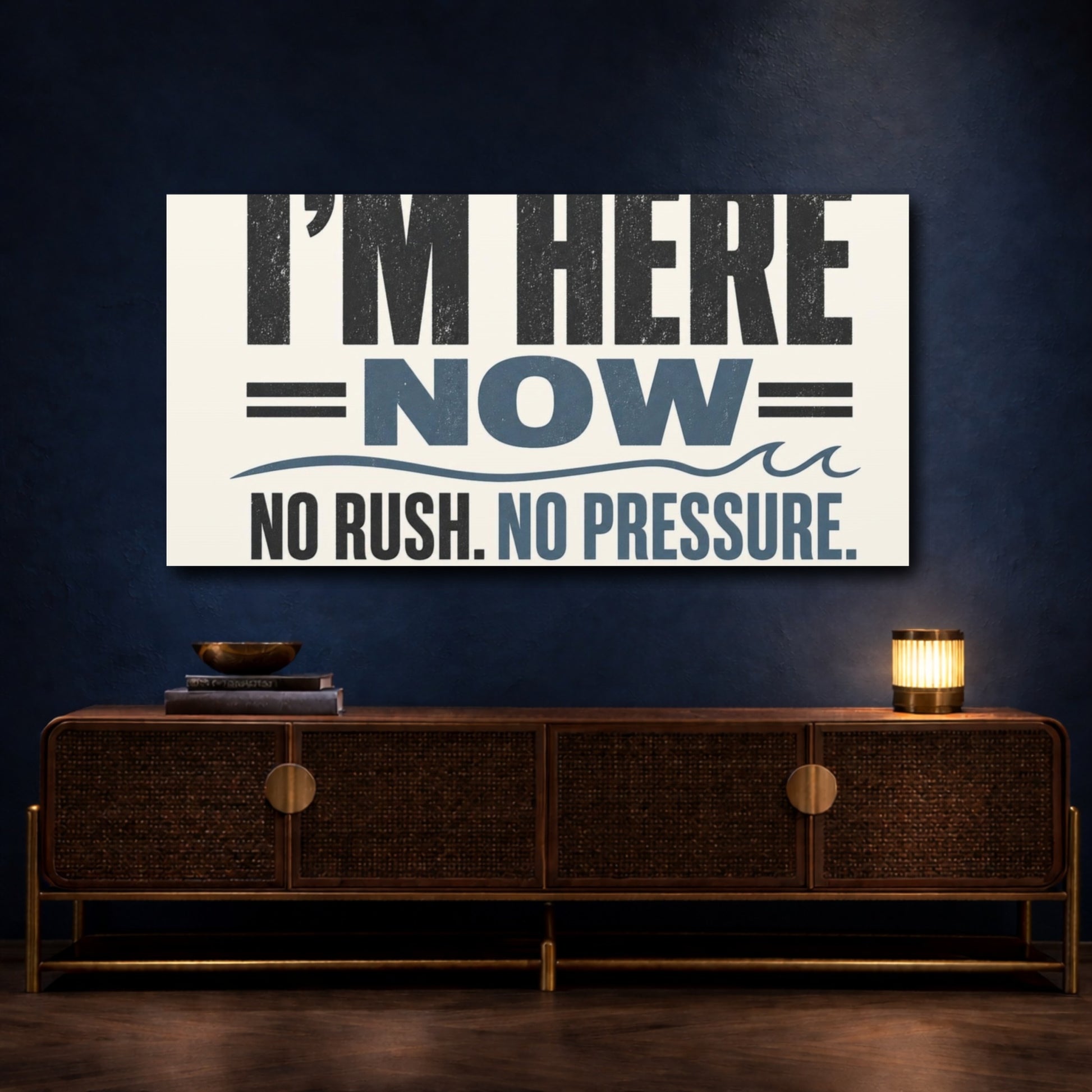 Mockup 4. I'm Here Now Affirmation shown as canvas print