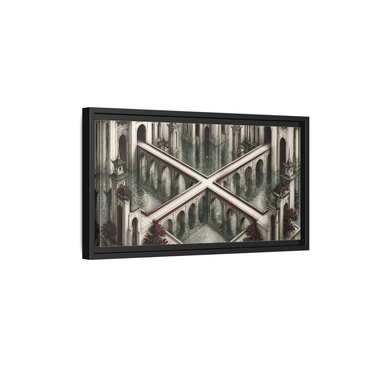 Side Mockup 8. Illusion Towers Bridge shown as framed canvas print