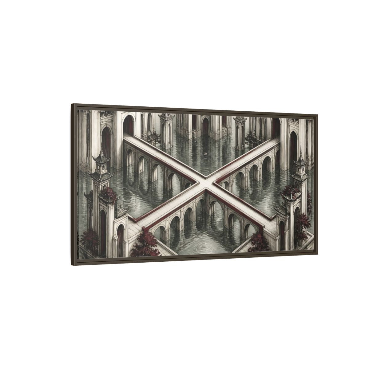 Side Mockup 4. Illusion Towers Bridge shown as framed canvas print