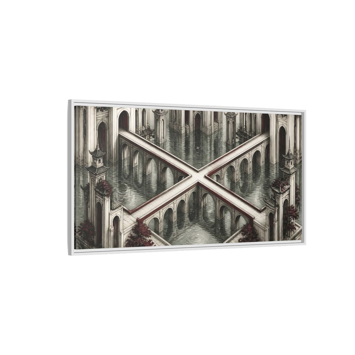 Side Mockup 3. Illusion Towers Bridge shown as framed canvas print