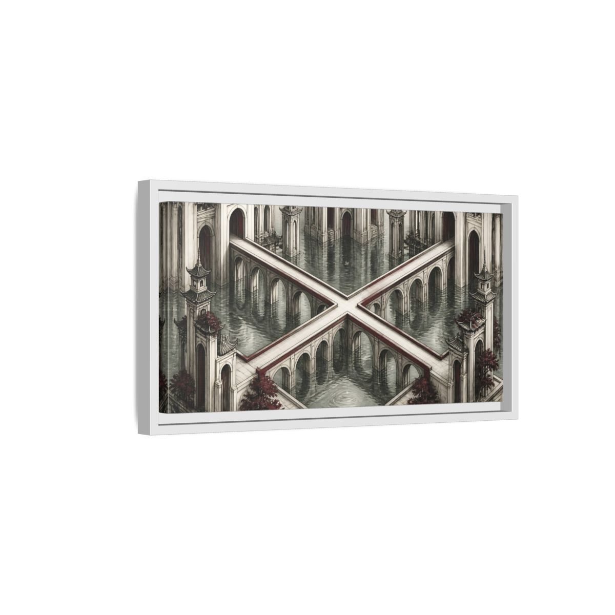 Side Mockup 6. Illusion Towers Bridge shown as framed canvas print