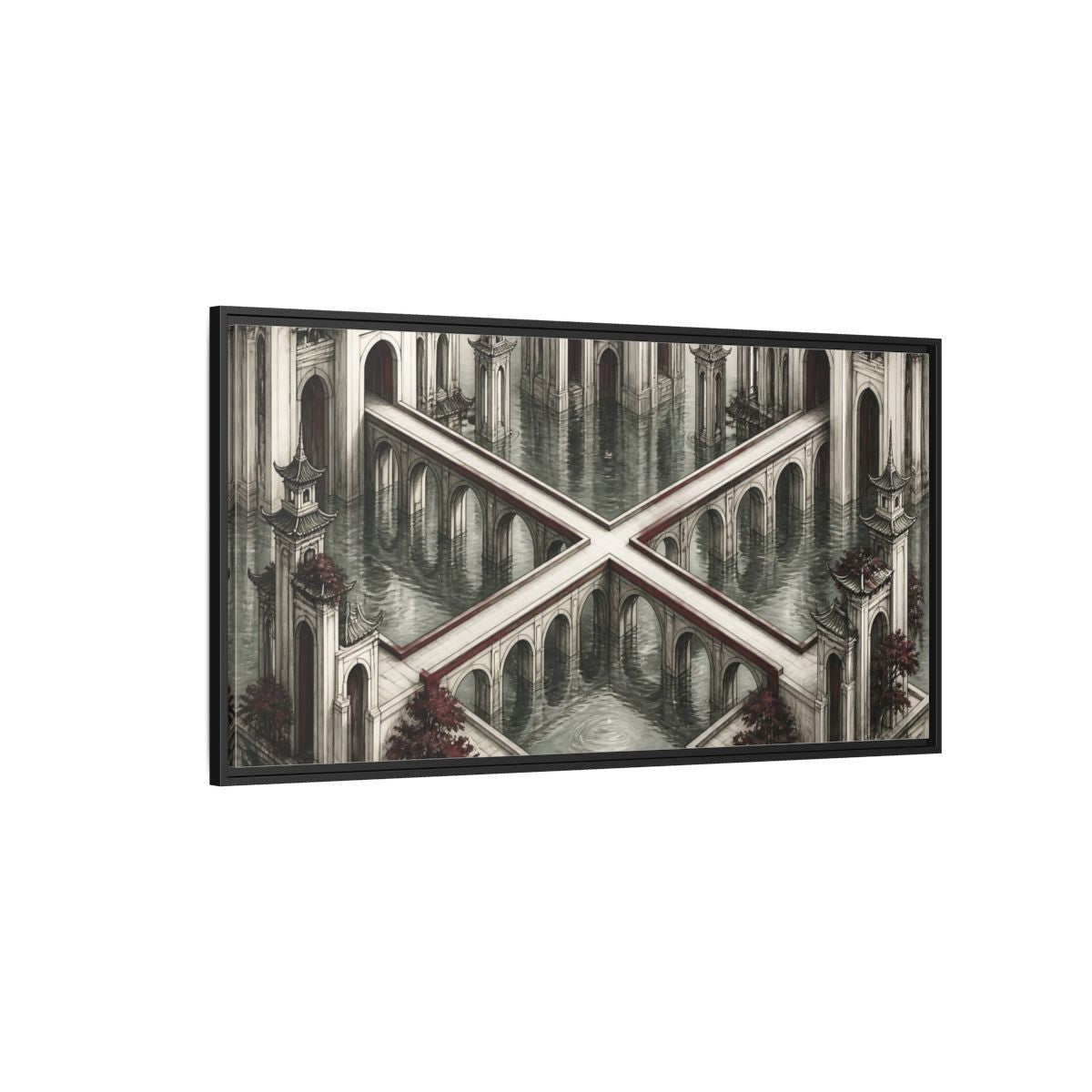 Side Mockup 5. Illusion Towers Bridge shown as framed canvas print