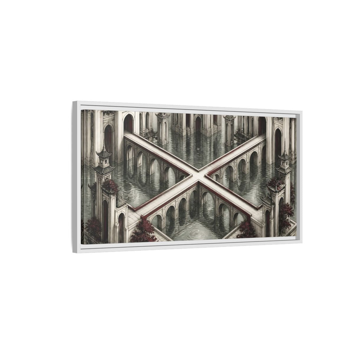 Side Mockup 1. Illusion Towers Bridge shown as framed canvas print