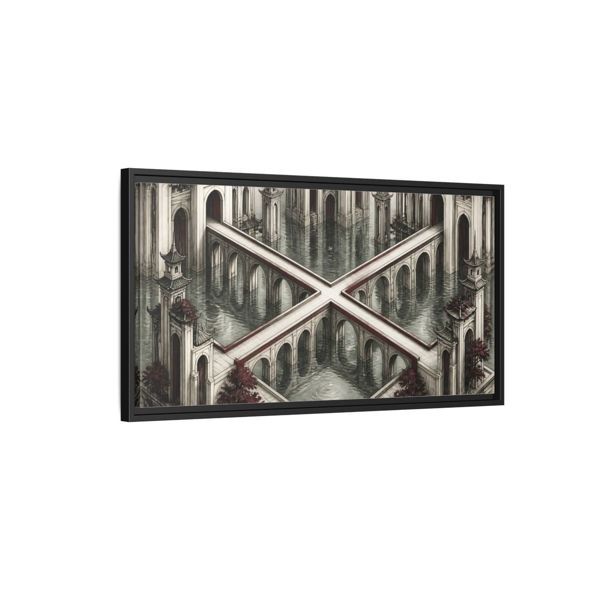Side Mockup 2. Illusion Towers Bridge shown as framed canvas print