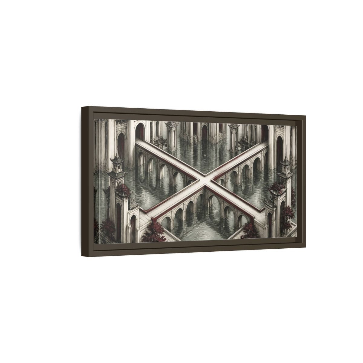 Side Mockup 7. Illusion Towers Bridge shown as framed canvas print