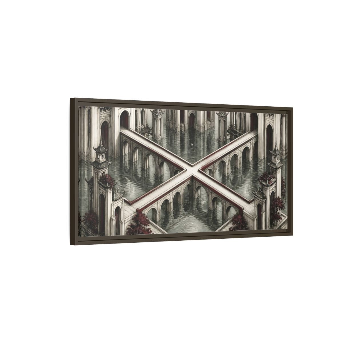 Main Mockup. Illusion Towers Bridge shown as framed canvas print