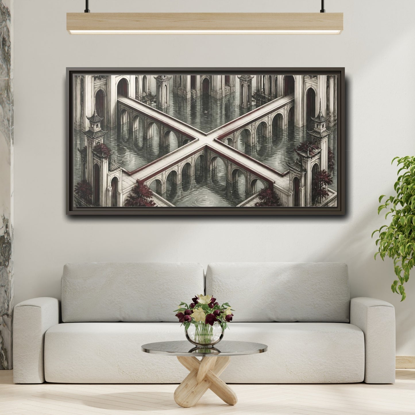 Mockup 2. Illusion Towers Bridge shown as framed canvas print