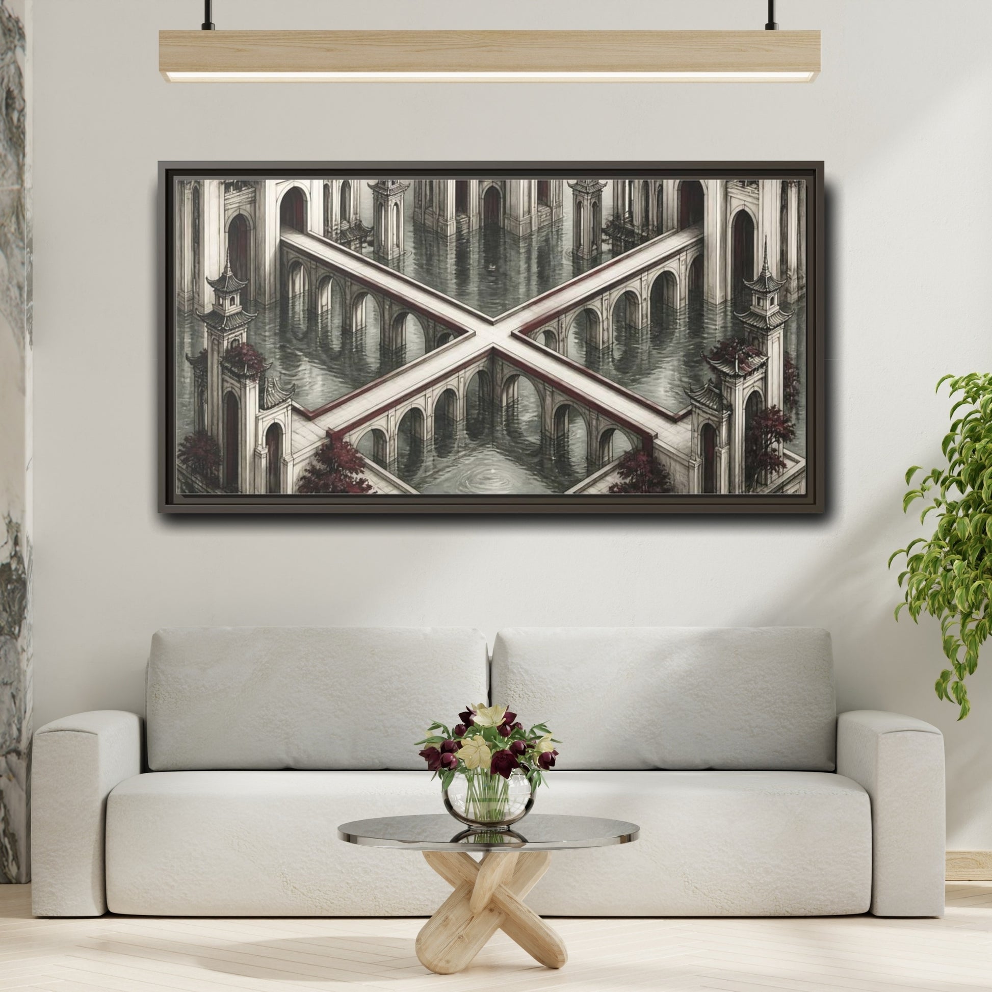 Mockup 2. Illusion Towers Bridge shown as framed canvas print
