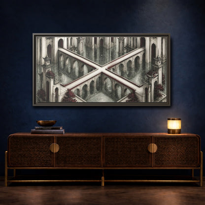 Mockup 4. Illusion Towers Bridge shown as framed canvas print
