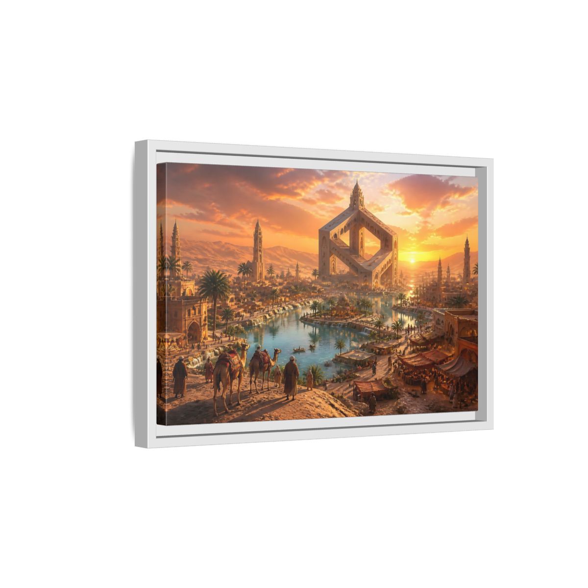 Side Mockup 4. Impossible Oasis At Sunset shown as framed canvas print