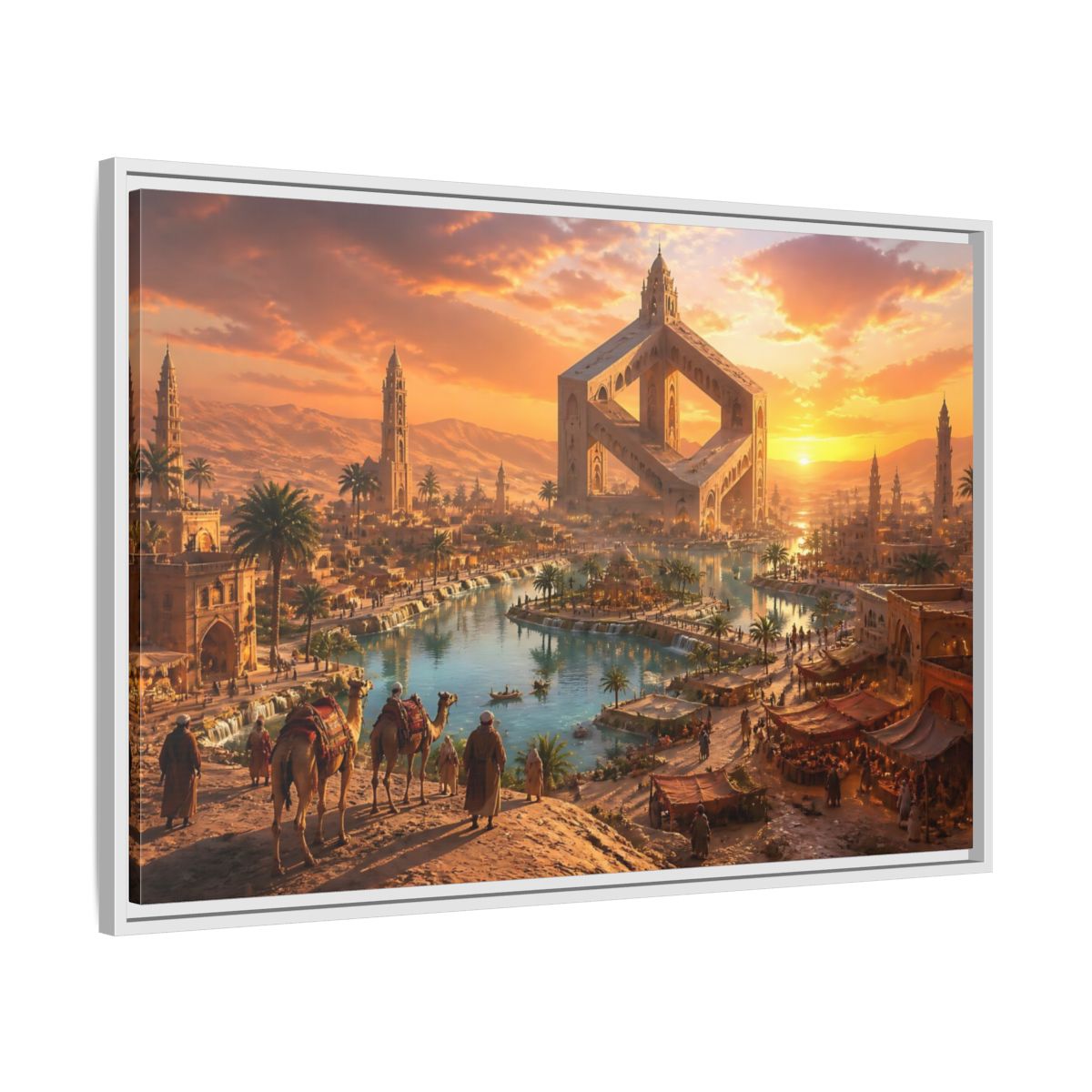 Side Mockup 9. Impossible Oasis At Sunset shown as framed canvas print