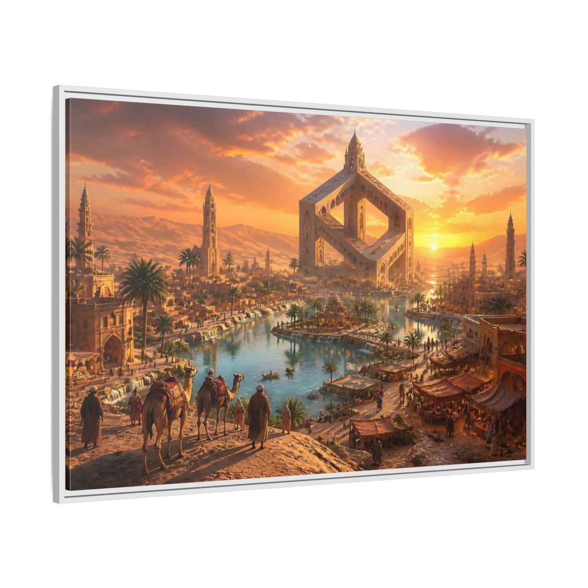 Side Mockup 7. Impossible Oasis At Sunset shown as framed canvas print