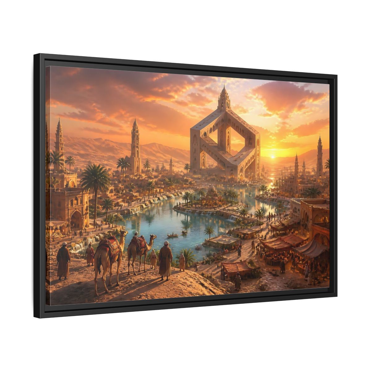 Side Mockup 14. Impossible Oasis At Sunset shown as framed canvas print