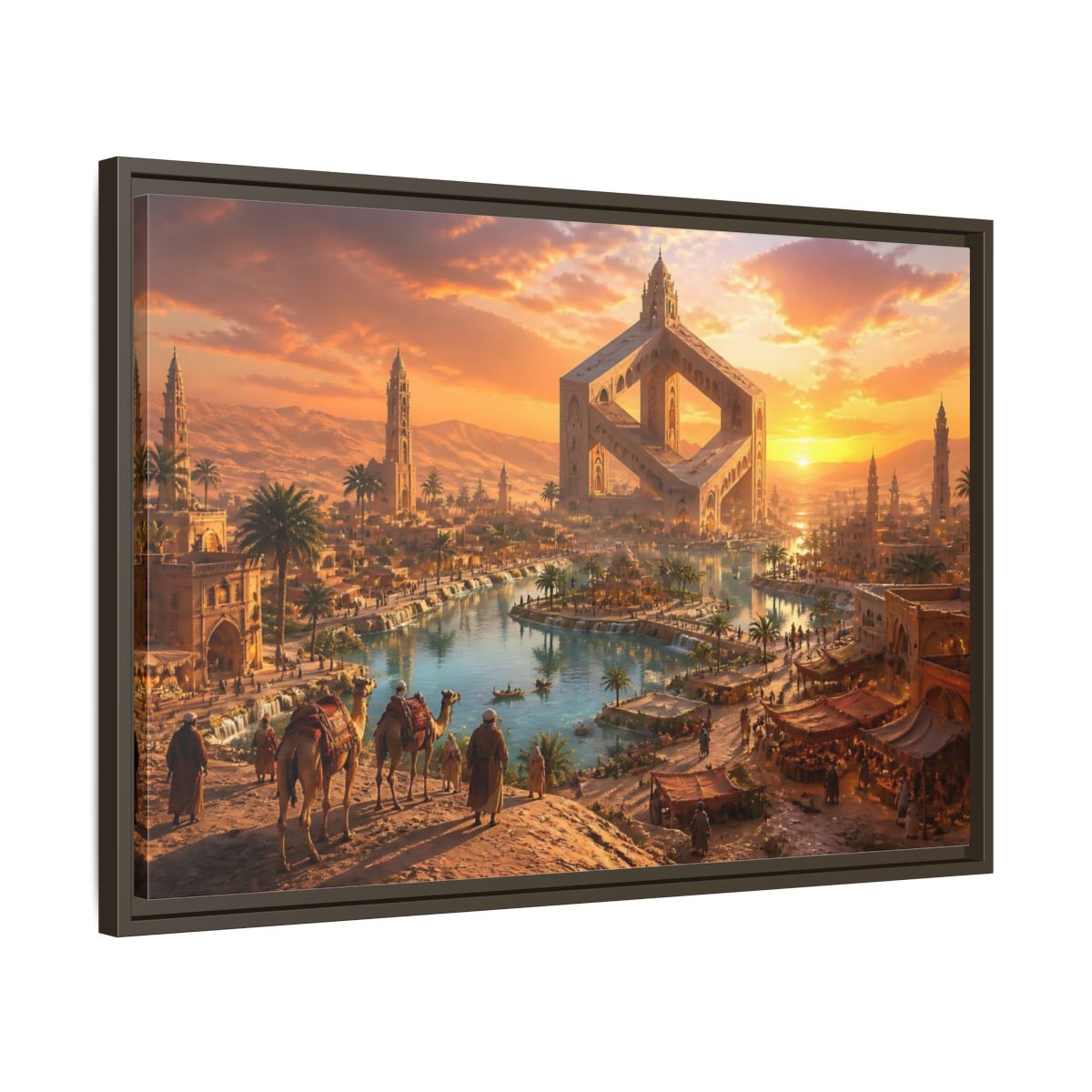 Side Mockup 11. Impossible Oasis At Sunset shown as framed canvas print