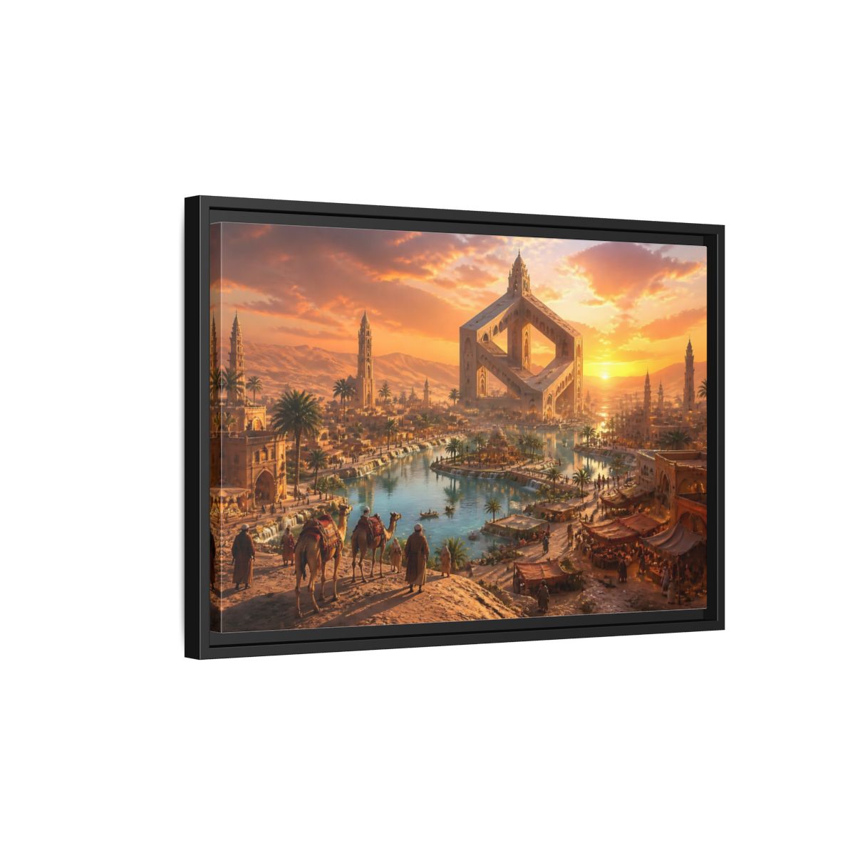 Side Mockup 3. Impossible Oasis At Sunset shown as framed canvas print