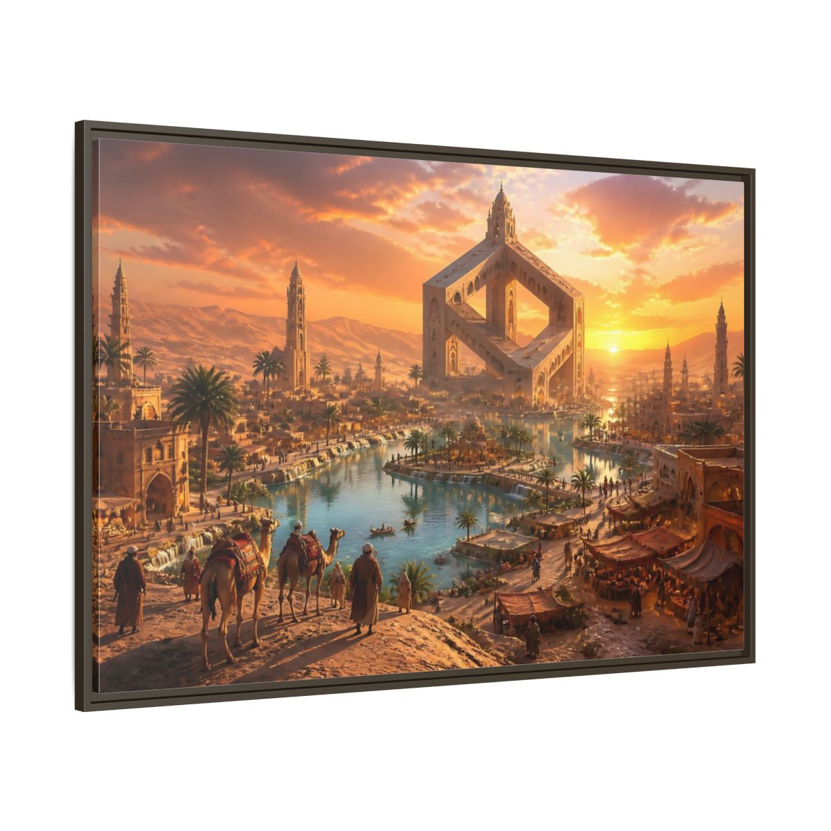 Side Mockup 8. Impossible Oasis At Sunset shown as framed canvas print