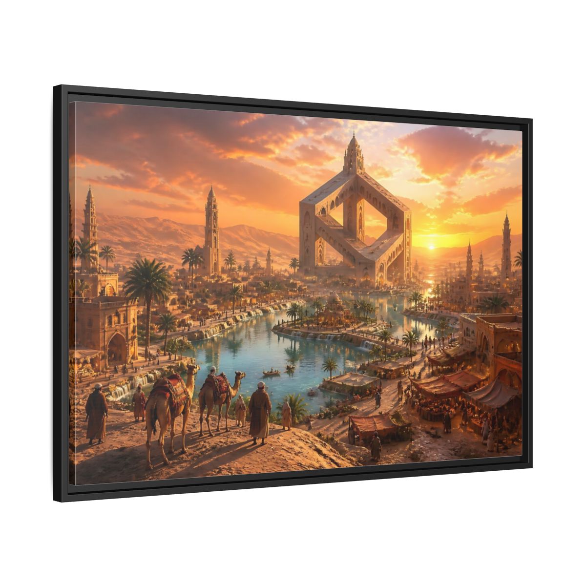 Side Mockup 13. Impossible Oasis At Sunset shown as framed canvas print