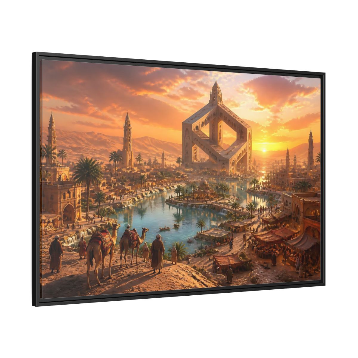 Side Mockup 12. Impossible Oasis At Sunset shown as framed canvas print