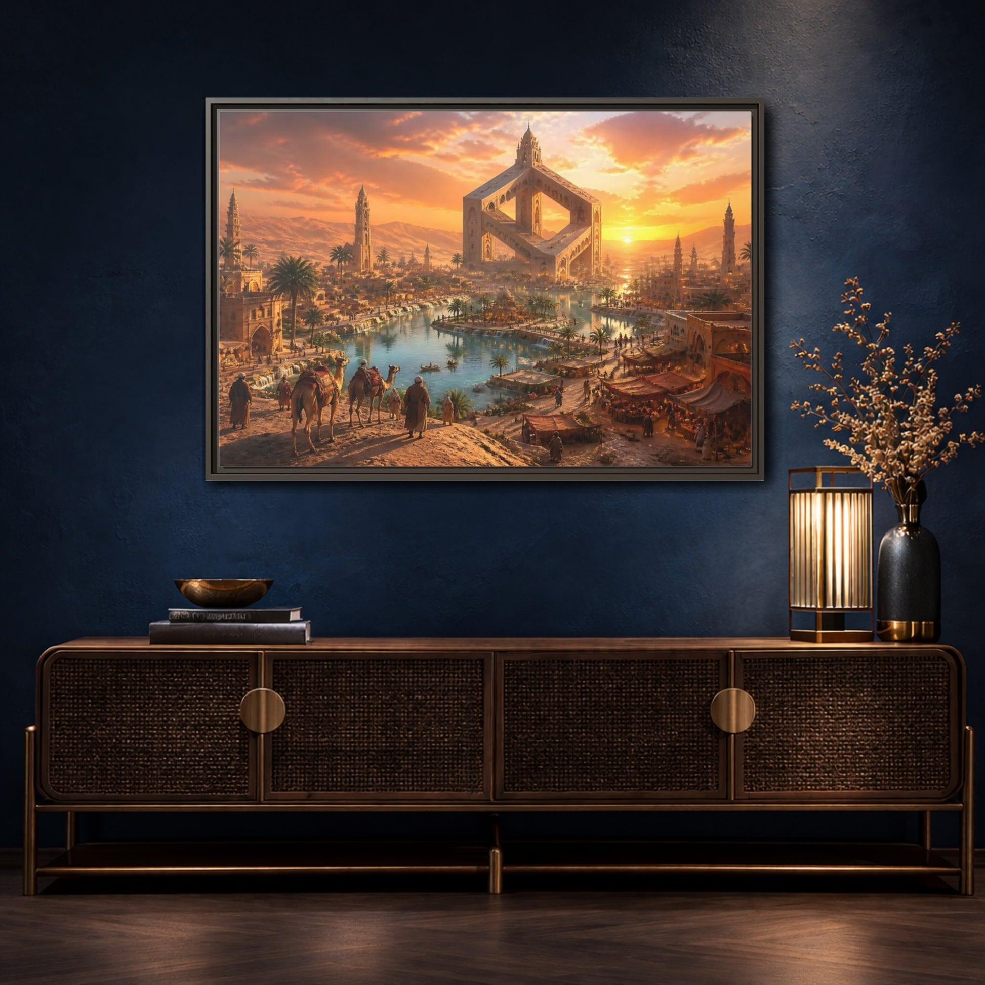 Mockup 4. Impossible Oasis At Sunset shown as framed canvas print