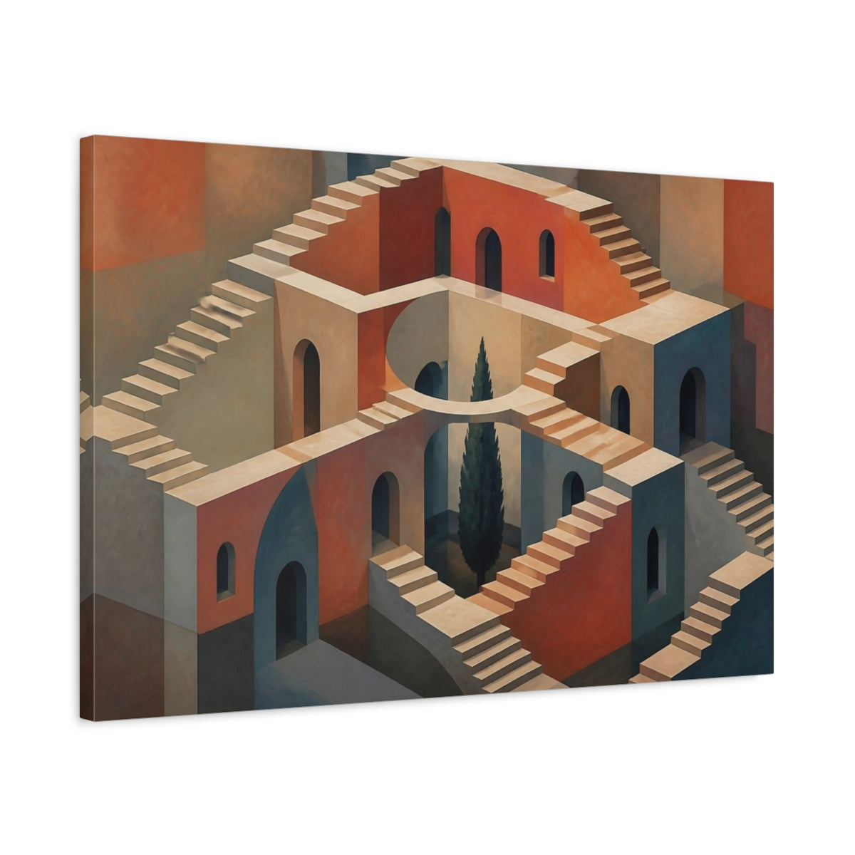 Side Mockup 2. Impossible Staircase Illusion shown as canvas print