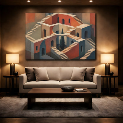 Mockup 2. Impossible Staircase Illusion shown as canvas print