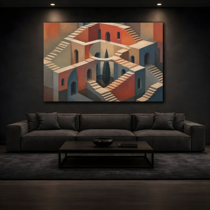 Mockup 3. Impossible Staircase Illusion shown as canvas print