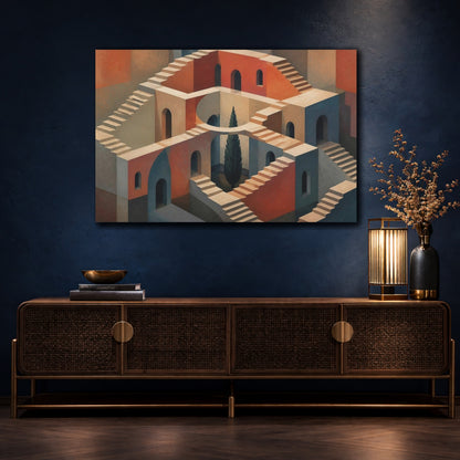 Mockup 4. Impossible Staircase Illusion shown as canvas print