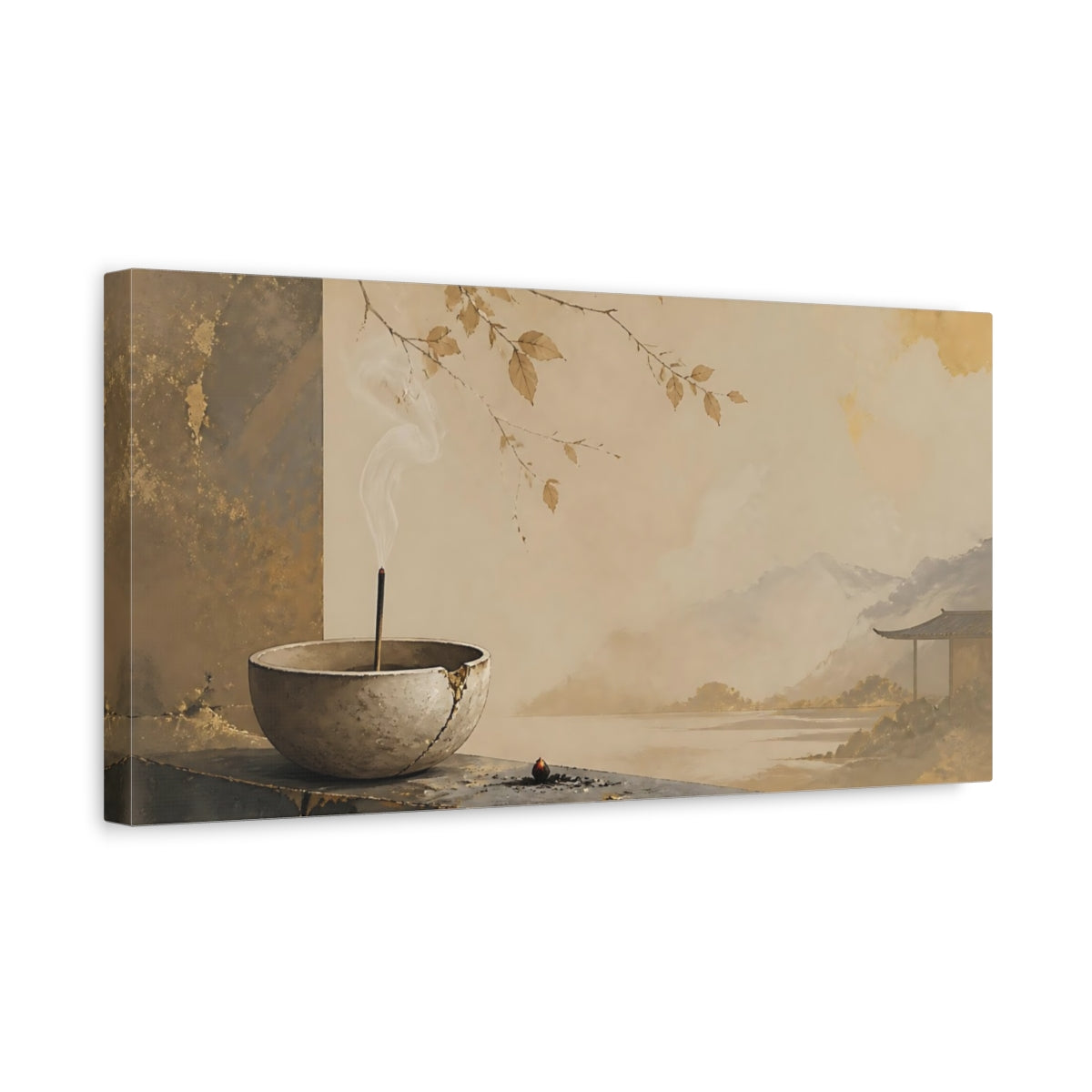 Side Mockup 3. Incense Bowl Serenity shown as canvas print