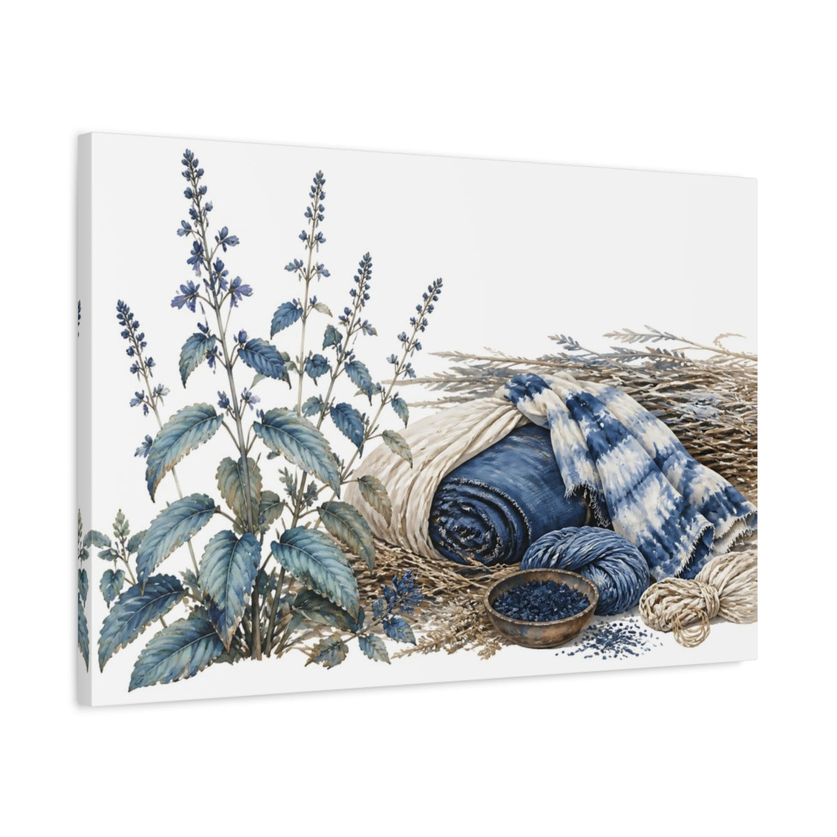 Side Mockup 2. Indigo Botanical Still Life shown as canvas print