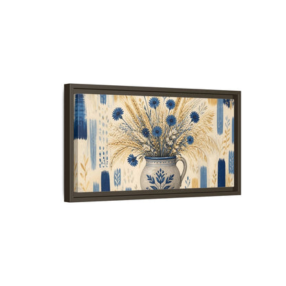 Side Mockup 7. Indigo Cornflowers & Wheat shown as framed canvas print