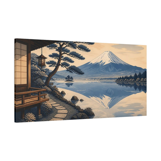 Main Mockup. Indigo Mount Fuji Reflection shown as canvas print