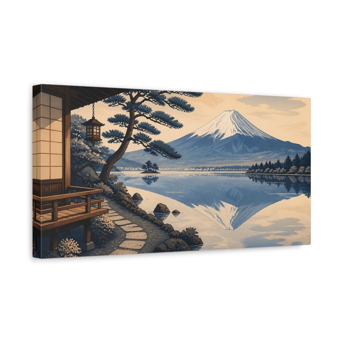 Side Mockup 3. Indigo Mount Fuji Reflection shown as canvas print