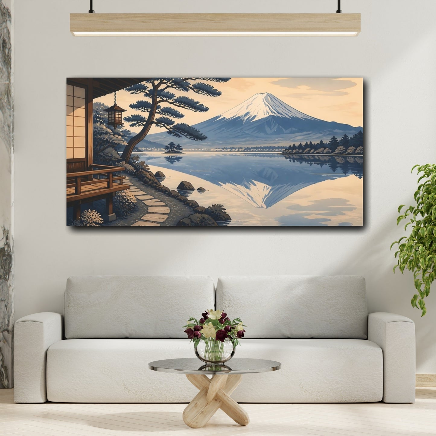 Mockup 2. Indigo Mount Fuji Reflection shown as canvas print