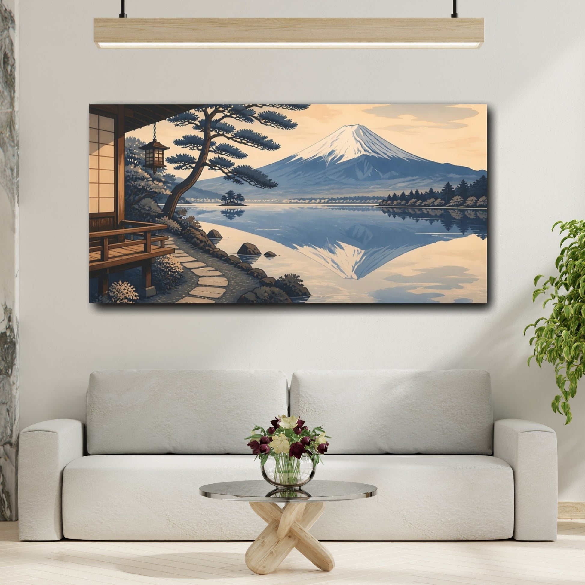 Mockup 2. Indigo Mount Fuji Reflection shown as canvas print
