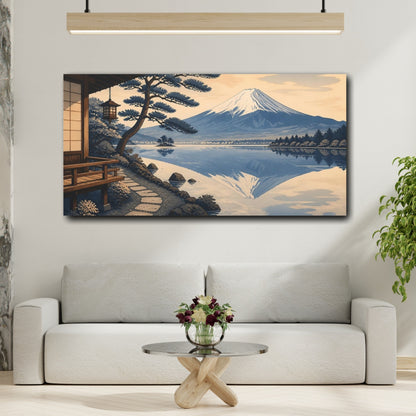 Mockup 2. Indigo Mount Fuji Reflection shown as canvas print