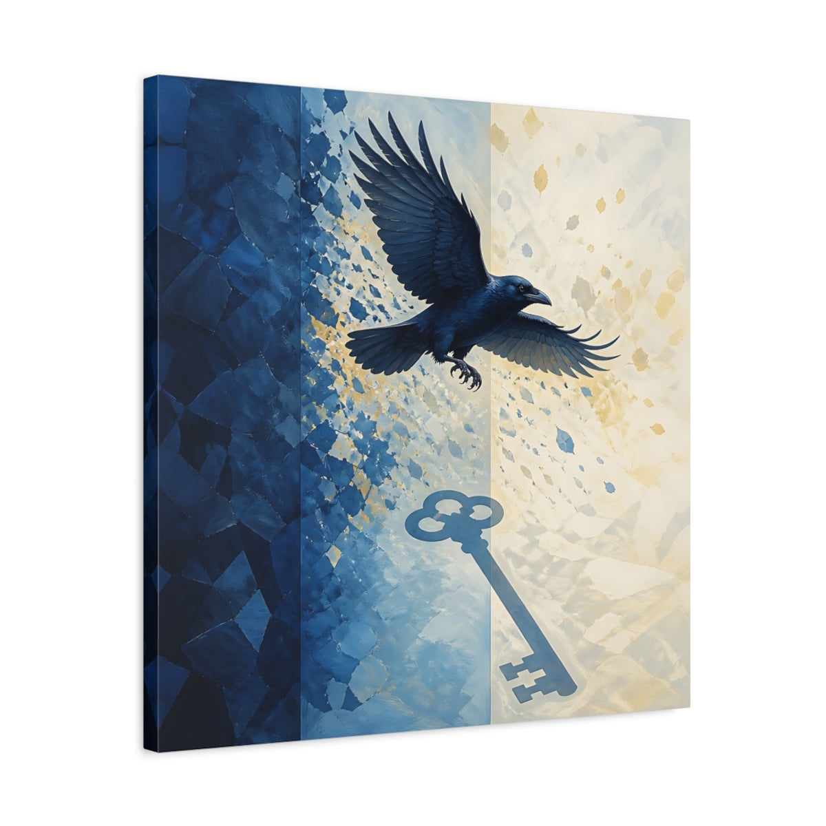 Side Mockup 4. Indigo Raven Key Shadow shown as canvas print