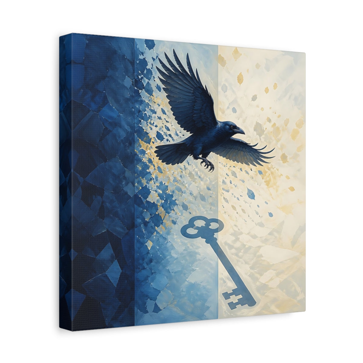 Side Mockup 8. Indigo Raven Key Shadow shown as canvas print