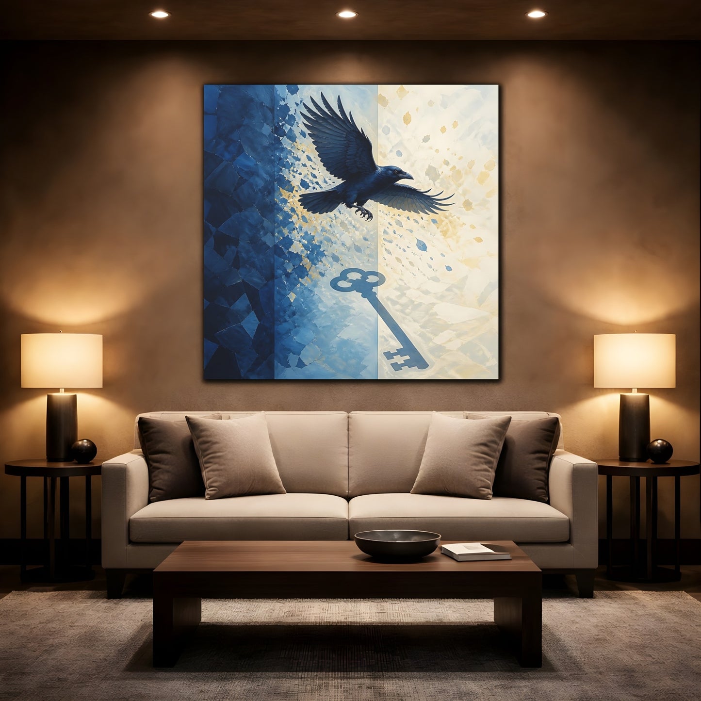 Mockup 2. Indigo Raven Key Shadow shown as canvas print