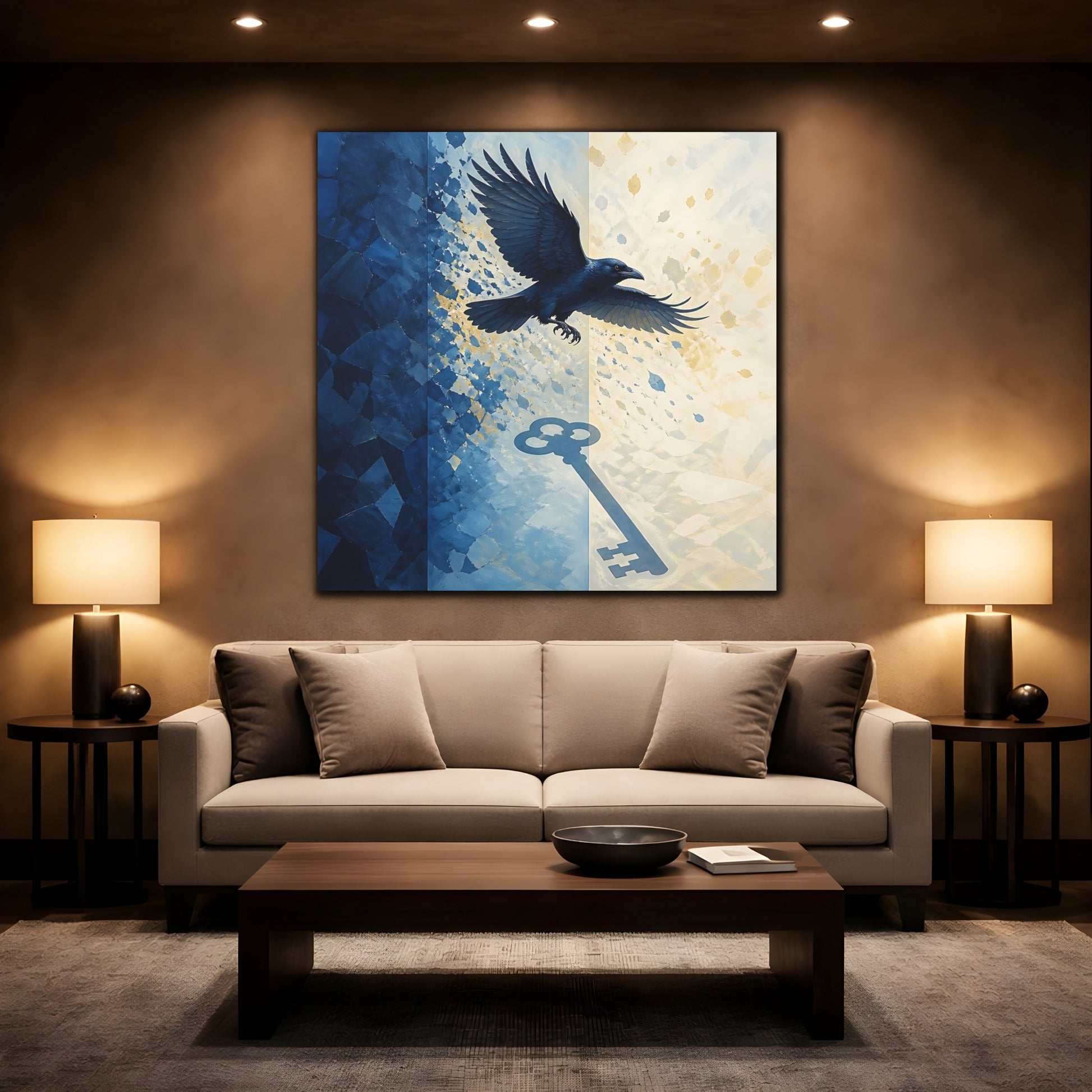 Mockup 2. Indigo Raven Key Shadow shown as canvas print