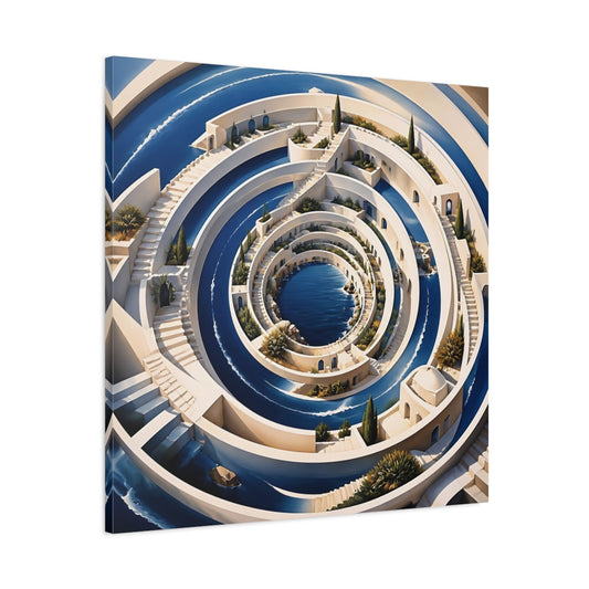Main Mockup. Indigo Spiral Terraces shown as canvas print