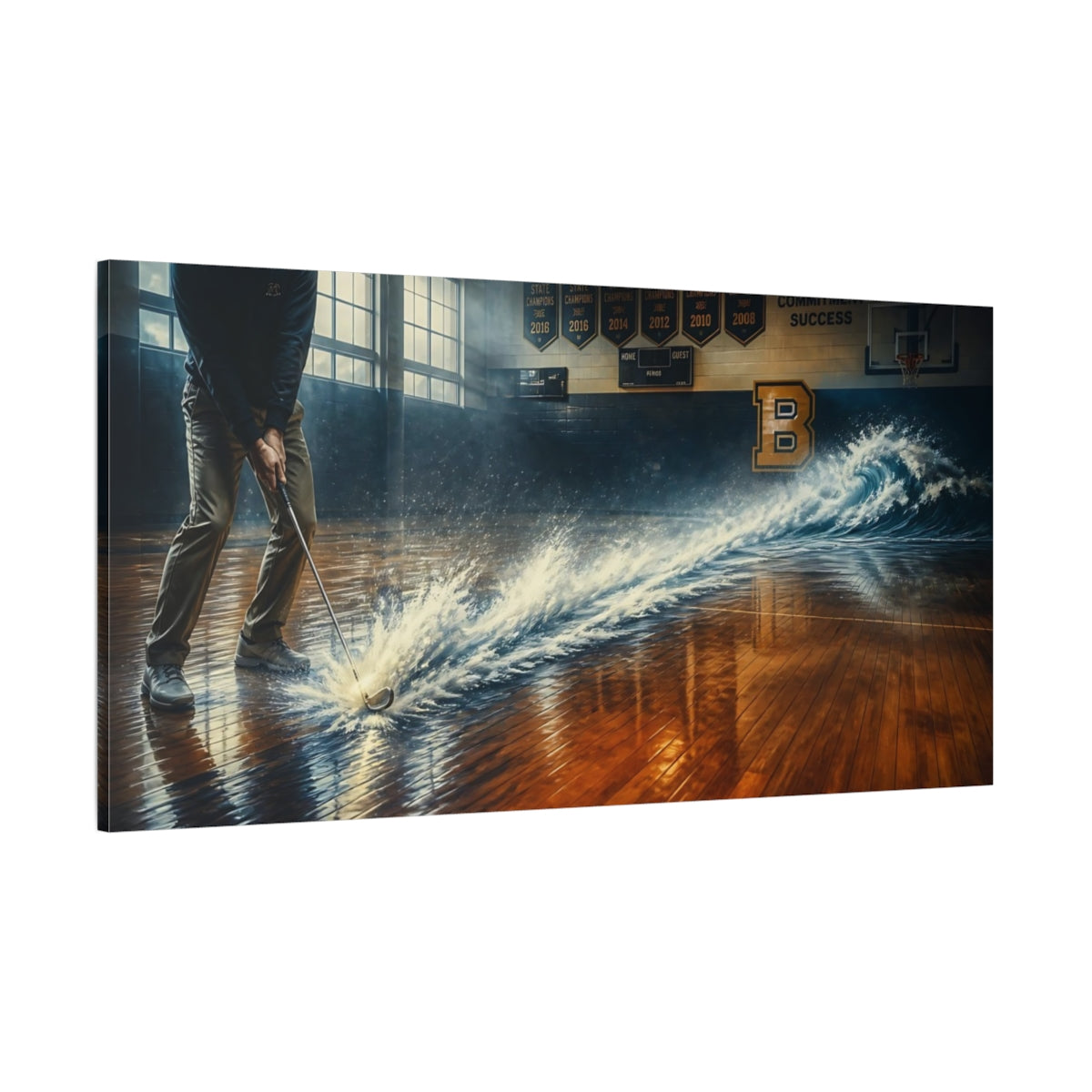Side Mockup 2. Indoor Golf Wave shown as canvas print