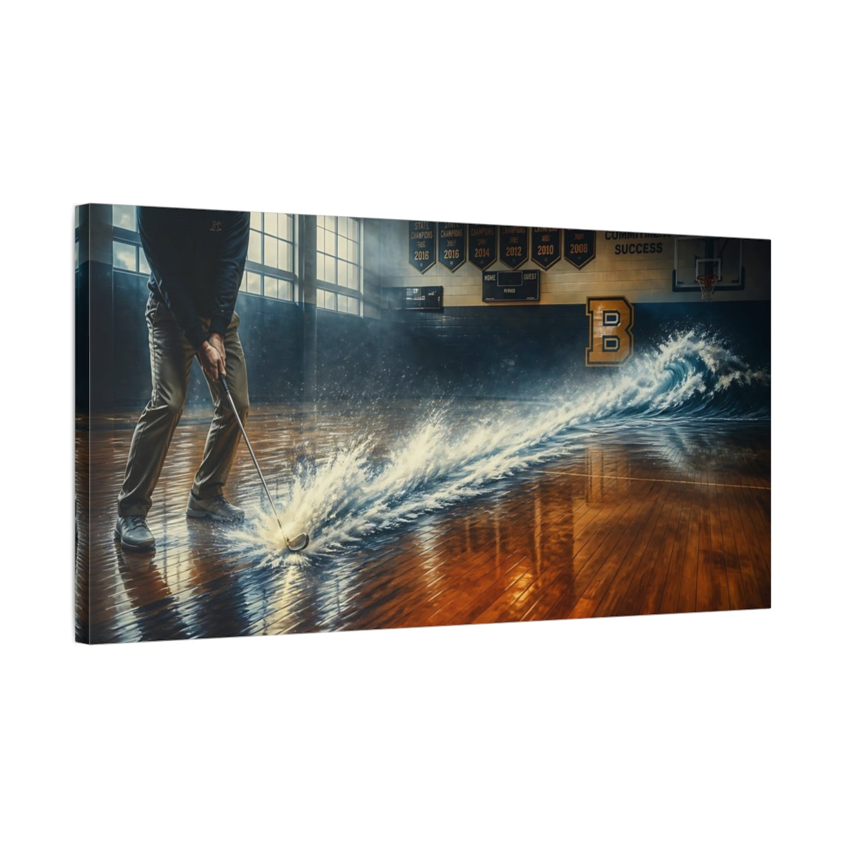 Side Mockup 1. Indoor Golf Wave shown as canvas print