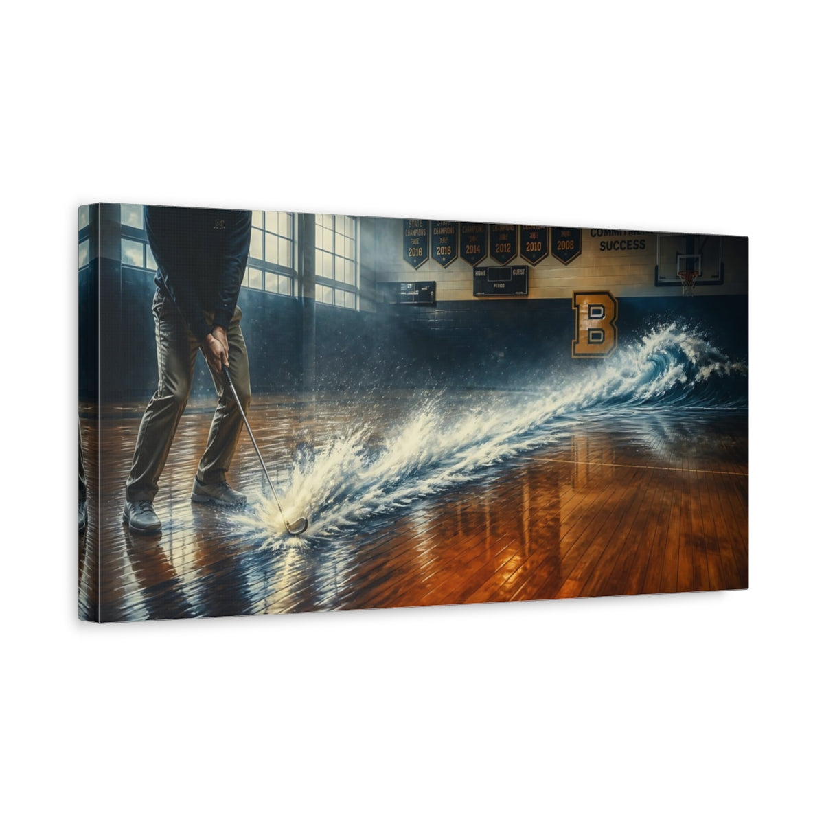 Side Mockup 3. Indoor Golf Wave shown as canvas print