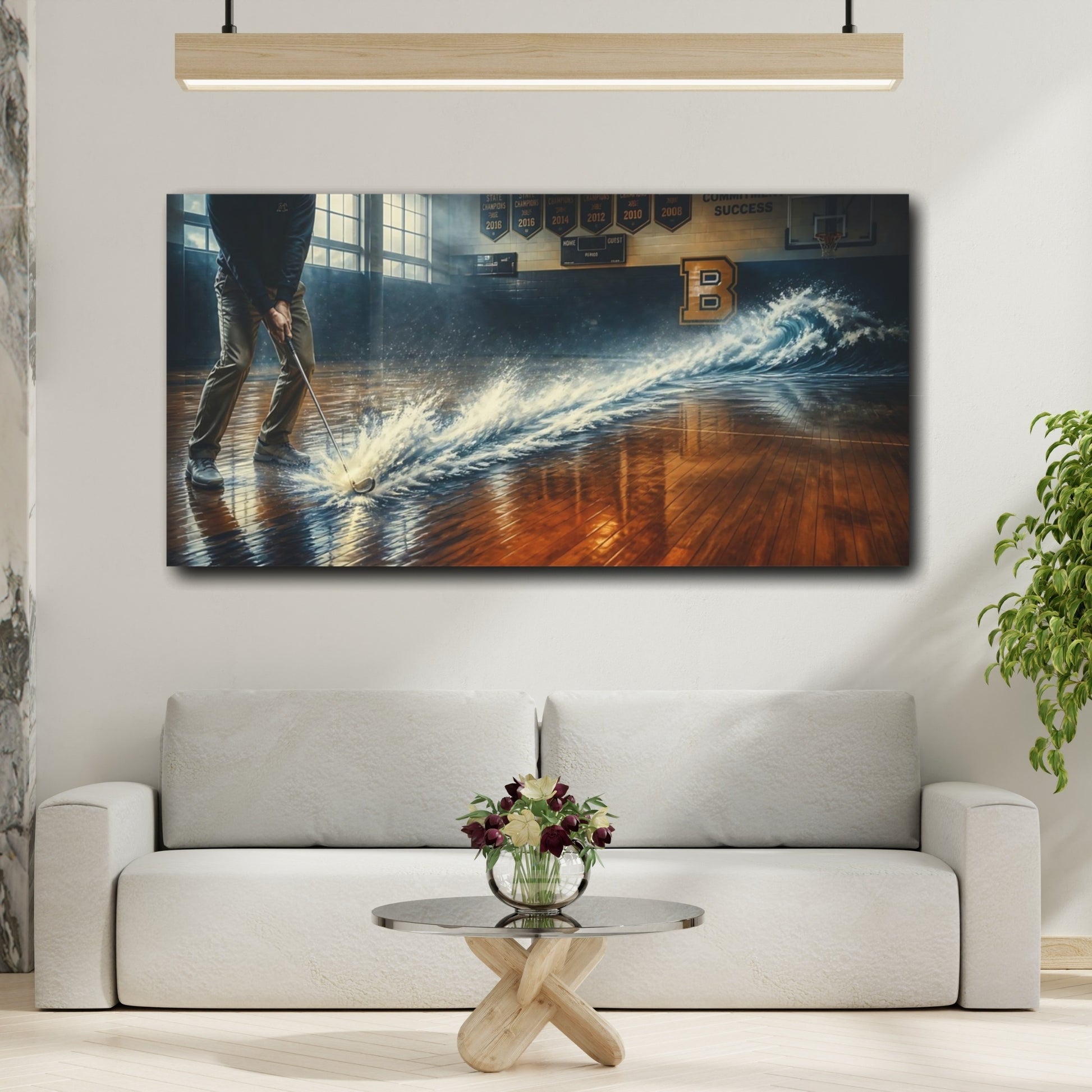 Mockup 2. Indoor Golf Wave shown as canvas print